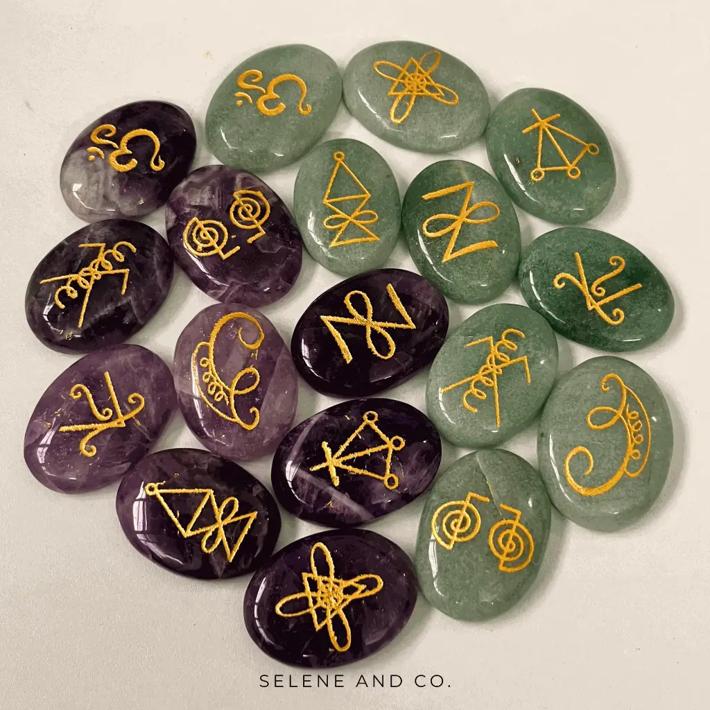 Karuna Reiki Symbol Stone Set - Amethyst & Green Aventurine