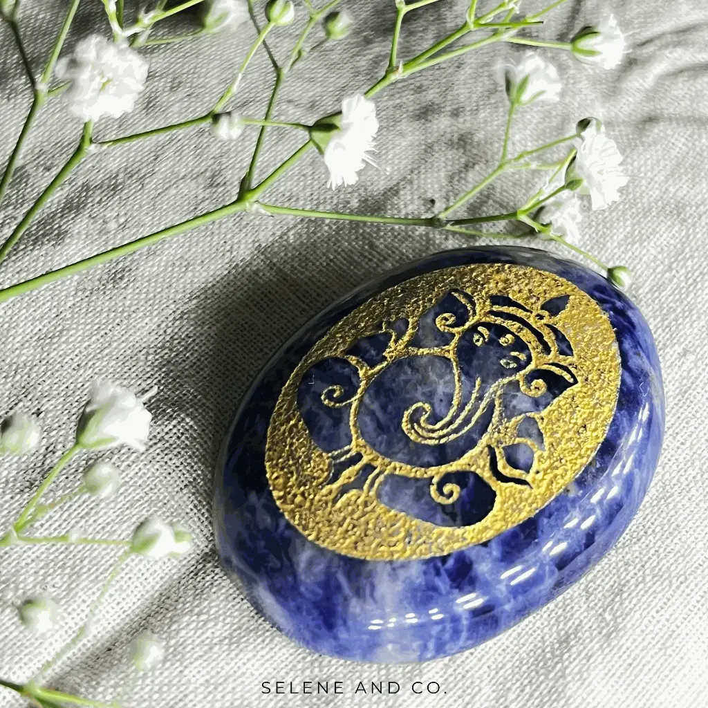 Ganesh Ji Engraved Coin - Lapis Lazuli